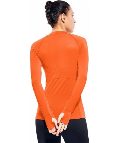 Womens Mock Neck Athletic Top Long Sleeve Workout Shirts with Thumb Holes Orange $11.99 Activewear