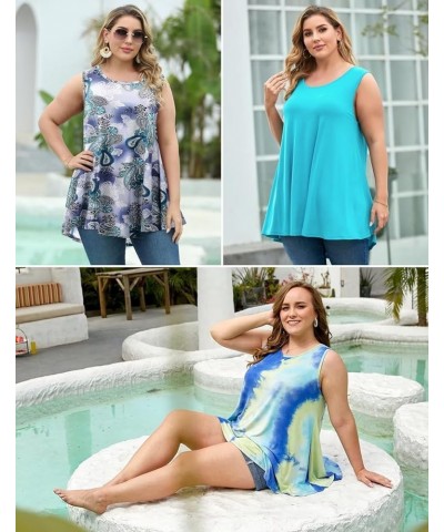 Tank Tops for Women Plus Size Sleevelss Tunic Casual Summer Clothes Swing Shirts for Leggings Lake Blue $11.60 Tanks