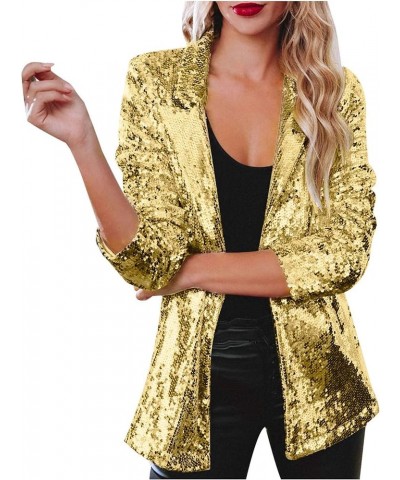 Women's Sequin Jackets Sparkly Long Sleeve Coats Glitter Casual Open Front Blazer Trendy Solid Color Lapel Blouse Gold $9.02 ...