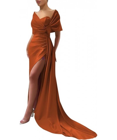 Off Shoulder Prom Dresses for Women with Slit Wrap Mermaid Evening Gowns with Train YG265 Burnt Orange $29.25 Dresses