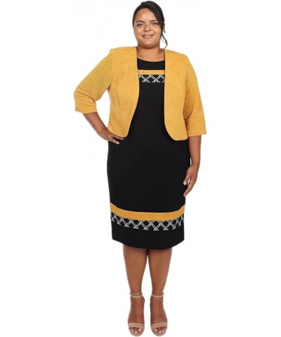 Women's Plus Size 2 Piece Border Printed Jacket Dress Mustard/Black $29.30 Others