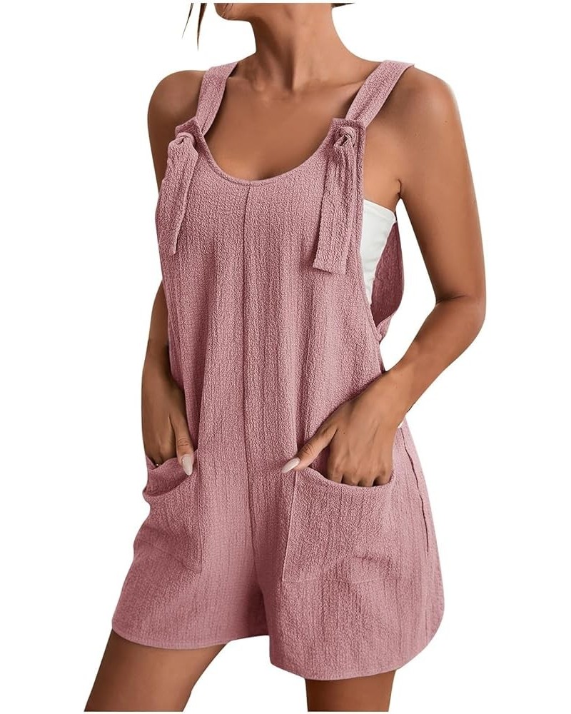 Rompers for Women Summer Short Jumpsuits Casual Sleeveless Tie Knot Strap Jumpsuit One Piece Overalls with Pockets 03-pink $1...