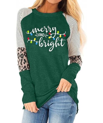 Christmas T Shirt Womens Merry and Bright Shirt Xmas Leopard Print Tree T-Shirt Holiday Graphic Tee Tops Green5 $10.93 T-Shirts