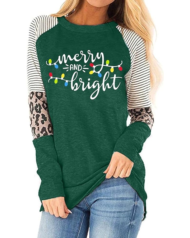 Christmas T Shirt Womens Merry and Bright Shirt Xmas Leopard Print Tree T-Shirt Holiday Graphic Tee Tops Green5 $10.93 T-Shirts