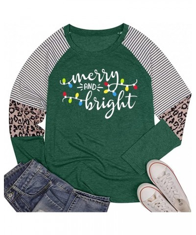 Christmas T Shirt Womens Merry and Bright Shirt Xmas Leopard Print Tree T-Shirt Holiday Graphic Tee Tops Green5 $10.93 T-Shirts