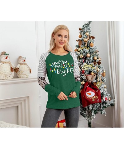 Christmas T Shirt Womens Merry and Bright Shirt Xmas Leopard Print Tree T-Shirt Holiday Graphic Tee Tops Green5 $10.93 T-Shirts