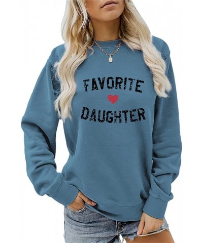 Favorite Daughter Love Heart Print Women Spring Sweatshirt Roundneck Long Sleeve Fashion Hoodie Shirt Tops Blue $12.90 Hoodie...