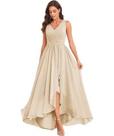 V Neck Bridesmaid Dresses Long for Women with Pockets A Line Chiffon Formal Evening Gowns Champagne $25.85 Dresses