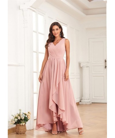 V Neck Bridesmaid Dresses Long for Women with Pockets A Line Chiffon Formal Evening Gowns Champagne $25.85 Dresses