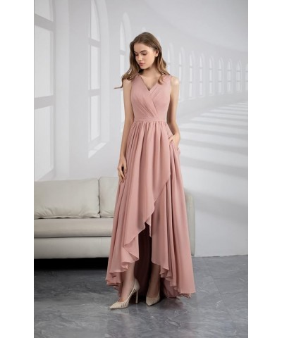 V Neck Bridesmaid Dresses Long for Women with Pockets A Line Chiffon Formal Evening Gowns Champagne $25.85 Dresses