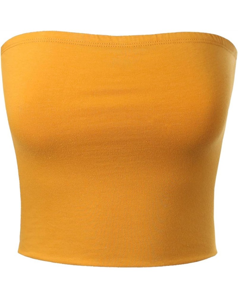 Women's Casual Strapless Basic Sexy Tube Top Mustard $10.56 Tanks