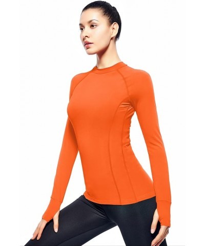 Womens Mock Neck Athletic Top Long Sleeve Workout Shirts with Thumb Holes Orange $11.99 Activewear