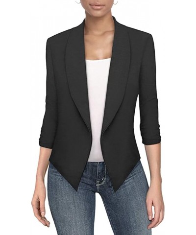 Women's Casual Work Office Elegant Open Front Premium Nylon Ponte Stretch Blazer Jacket 1073t-charcoal $13.44 Blazers