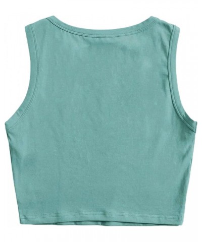 Women's Casual Sleeveless Graphic Cropped Top Crewneck Tank Top Shirts Green Sun $9.46 Tanks