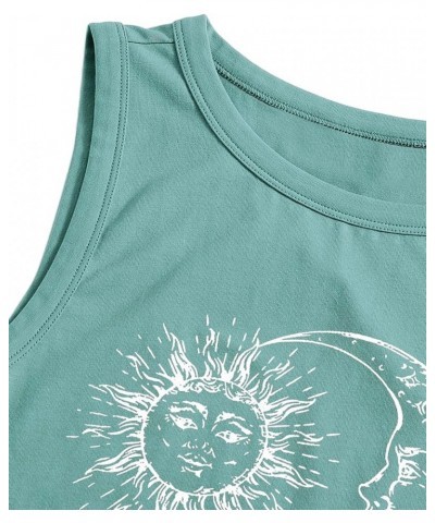 Women's Casual Sleeveless Graphic Cropped Top Crewneck Tank Top Shirts Green Sun $9.46 Tanks