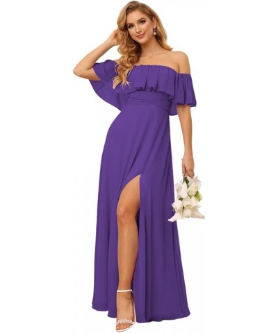 Off The Shoulder Chiffon Pleated Bridesmaid Dresses for Teens Side Slit Formal Dress YMS317 Purple $34.67 Dresses