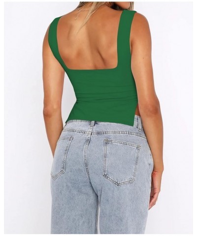 Women's Sleeveless Slim Crop Tank Top Sexy Pleated Bustier Sweetheart Neck Strappy Slits Cropped Vest Cami Green $10.25 Tanks