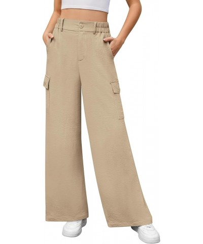 Women's Casual Wide Leg Cargo Pants with 4 Pockets High Waist Work Wide-Leg Baggy Pants Light Apricot $10.50 Pants