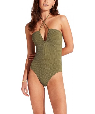 Women's Standard Bandeau Halter One Piece Swimsuit Sea Dive Khaki $33.90 Swimsuits