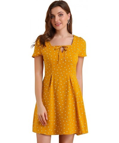 Women's Printed Casual Square Neck Short Sleeve Fit and Flare Dress Yellow-heart $19.00 Dresses