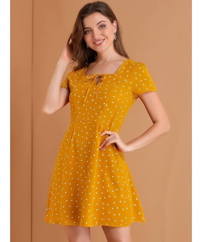 Women's Printed Casual Square Neck Short Sleeve Fit and Flare Dress Yellow-heart $19.00 Dresses