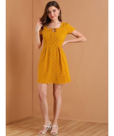 Women's Printed Casual Square Neck Short Sleeve Fit and Flare Dress Yellow-heart $19.00 Dresses