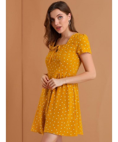 Women's Printed Casual Square Neck Short Sleeve Fit and Flare Dress Yellow-heart $19.00 Dresses