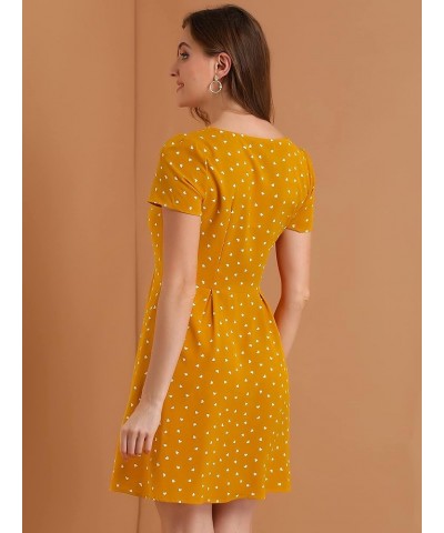 Women's Printed Casual Square Neck Short Sleeve Fit and Flare Dress Yellow-heart $19.00 Dresses