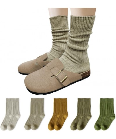 Ribbed Socks Women Cozy Socks – 5 Pair Cute Womens Crew Socks C. Leaf in Forest Cotton Blend $12.41 Activewear