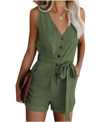 2023 Jumpsuits for Women Comfy Linen Cargo Rompers Summer Sleeveless Baggy Overalls with Pockets Jumpers with Big Pockets 4 G...