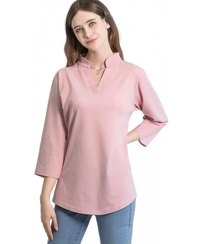 Women's 3/4 Sleeve V Neck Stretch Loose Tunic Tops Casual Cotton Blouse Henley Collared Breathable Work Shirt Indie Pink $10....