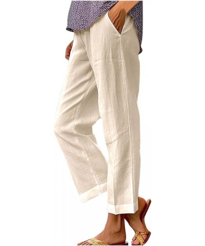 Women Cotton Linen Palazzo Pants Elastic High Waisted Wide Leg Straight Leg Lounge Loose Fit Office Casual Trousers 2024fashi...