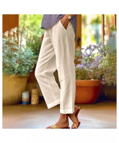 Women Cotton Linen Palazzo Pants Elastic High Waisted Wide Leg Straight Leg Lounge Loose Fit Office Casual Trousers 2024fashi...