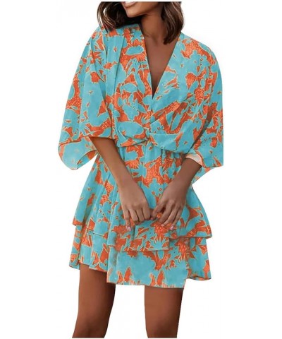 Summer Dresses for Women 2024 Vacation Casual Boho Floral Beach Dress Elegant Plus Size Resort Wear Cute Clothes E Blue $8.32...