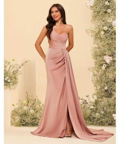 One Shoulder Bridesmaid Dresses Long for Women 2024 Side Slit Satin Mermaid Formal Prom Dresses SYYS393 Red $33.05 Dresses