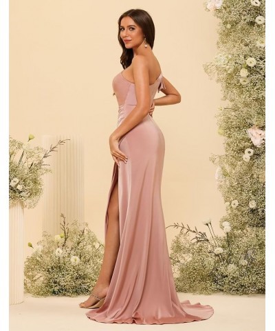 One Shoulder Bridesmaid Dresses Long for Women 2024 Side Slit Satin Mermaid Formal Prom Dresses SYYS393 Red $33.05 Dresses