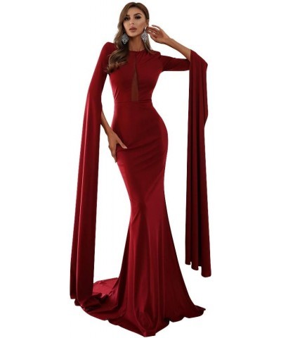 Women’s Extra-Long Split Sleeve Evening Maxi Dress, Cut-Out Mesh Insert Mermaid Wedding Gowns Wine $35.50 Dresses