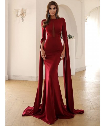 Women’s Extra-Long Split Sleeve Evening Maxi Dress, Cut-Out Mesh Insert Mermaid Wedding Gowns Wine $35.50 Dresses