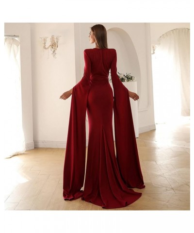 Women’s Extra-Long Split Sleeve Evening Maxi Dress, Cut-Out Mesh Insert Mermaid Wedding Gowns Wine $35.50 Dresses