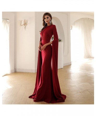 Women’s Extra-Long Split Sleeve Evening Maxi Dress, Cut-Out Mesh Insert Mermaid Wedding Gowns Wine $35.50 Dresses