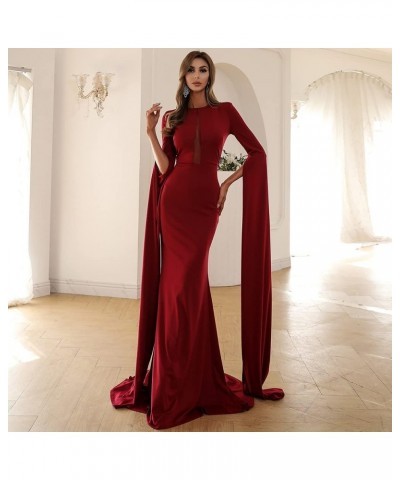 Women’s Extra-Long Split Sleeve Evening Maxi Dress, Cut-Out Mesh Insert Mermaid Wedding Gowns Wine $35.50 Dresses