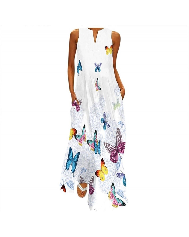 Women's Summer Dresses 2022 Split Hem Baggy Kaftan Long Dress Print Cotton Linen Dress Plus Size Dresses Blue $9.63 Dresses