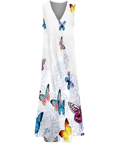 Women's Summer Dresses 2022 Split Hem Baggy Kaftan Long Dress Print Cotton Linen Dress Plus Size Dresses Blue $9.63 Dresses