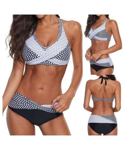 Bikini Sets Bathing Suit for Women Polka Dot Twist Bikini Black $12.33 Swimsuits