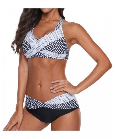 Bikini Sets Bathing Suit for Women Polka Dot Twist Bikini Black $12.33 Swimsuits