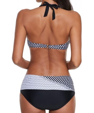 Bikini Sets Bathing Suit for Women Polka Dot Twist Bikini Black $12.33 Swimsuits