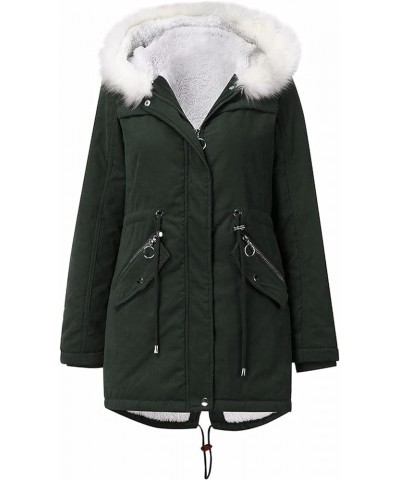 Fleece Coats for Women Comfy Mid Length Sherpa Lined Warm Heavy Jackets Thickened Windproof Outerwear with Fur Hood 04 Green ...