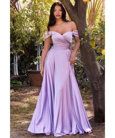 Off-Shoulder Prom Dresses Satin - Bridesmaid Dresses Long Ruched Formal Dress with Slit Wisteria $23.46 Dresses