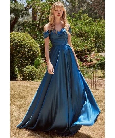 Off-Shoulder Prom Dresses Satin - Bridesmaid Dresses Long Ruched Formal Dress with Slit Wisteria $23.46 Dresses