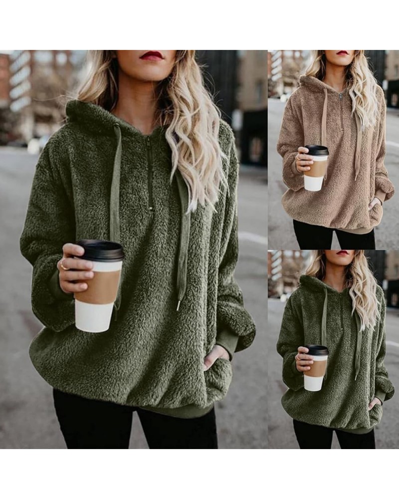 Womens Fuzzy Hoodies Pullover Zipper Fleece Sweatshirt Oversized Hoodies Long Sleeve Hooded Blouse Sweater Pockets Medium Arm...